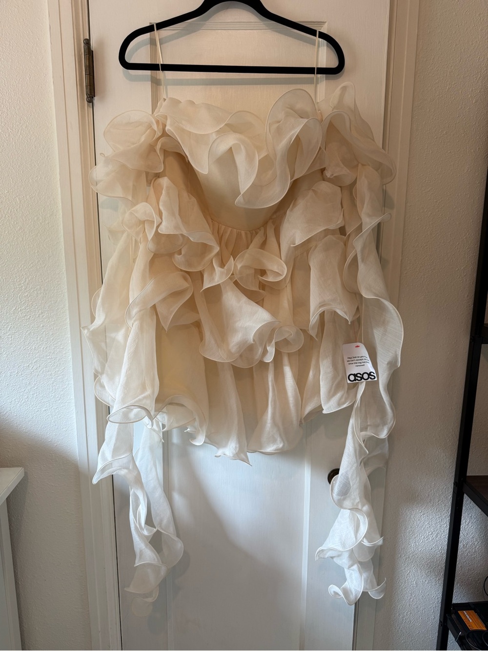 ASOS Ivory Off-Shoulder Ruffle Mini Dress - Picture 3 of 3